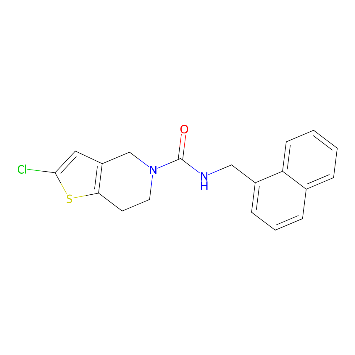 2-chloro-N-(naphthalen-1-ylmethyl)-6,7-dihydrothieno[3,2-c]pyridine-5(4H)-carboxamide molecular structure, CAS 2034609-44-2