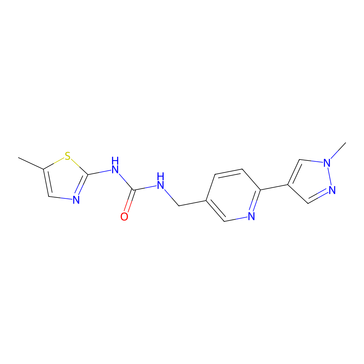 1-((6-(1-methyl-1H-pyrazol-4-yl)pyridin-3-yl)methyl)-3-(5-methylthiazol-2-yl)urea molecular structure, CAS 2034609-46-4
