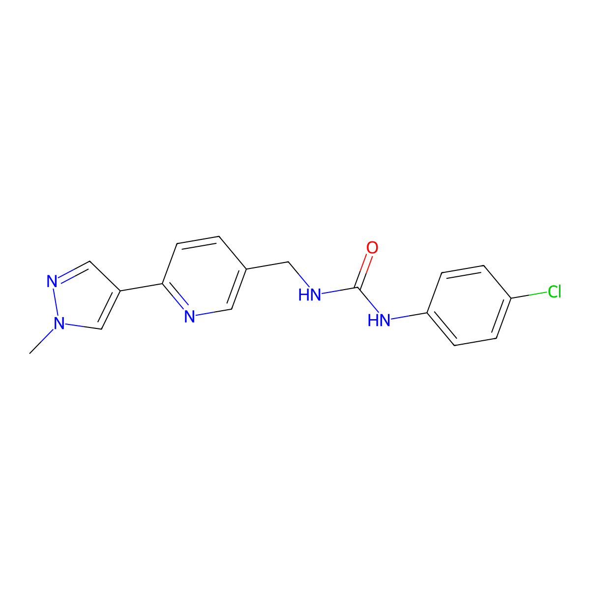 1-(4-chlorophenyl)-3-((6-(1-methyl-1H-pyrazol-4-yl)pyridin-3-yl)methyl)urea molecular structure, CAS 2034609-52-2
