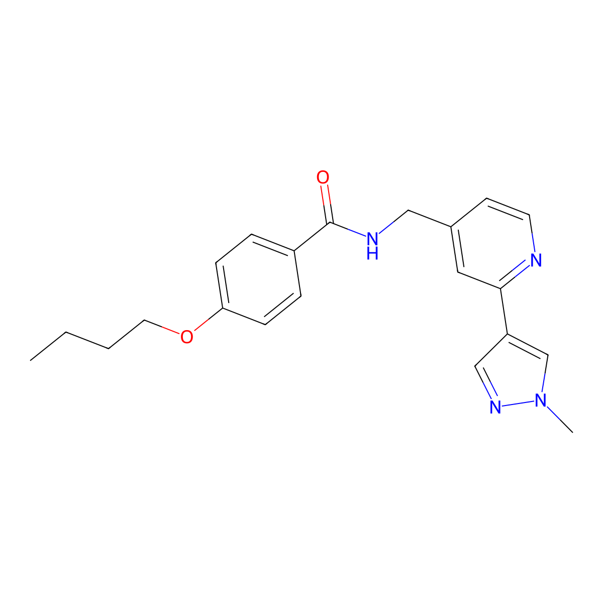 4-butoxy-N-{[2-(1-methyl-1H-pyrazol-4-yl)pyridin-4-yl]methyl}benzamide molecular structure, CAS 2034609-55-5