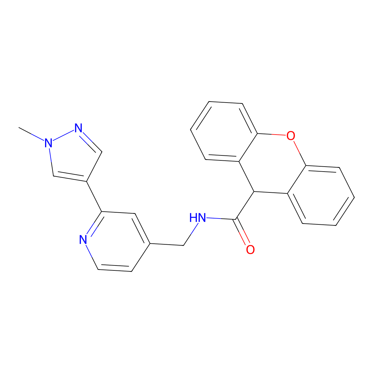 N-((2-(1-methyl-1H-pyrazol-4-yl)pyridin-4-yl)methyl)-9H-xanthene-9-carboxamide molecular structure, CAS 2034609-59-9