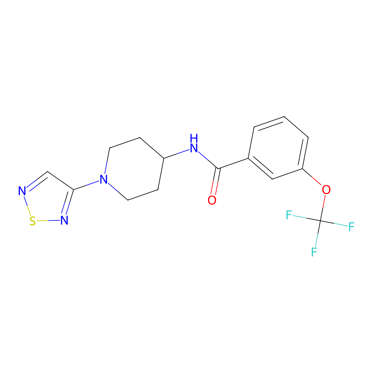 N-[1-(1,2,5-thiadiazol-3-yl)piperidin-4-yl]-3-(trifluoromethoxy)benzamide molecular structure, CAS 2034609-64-6