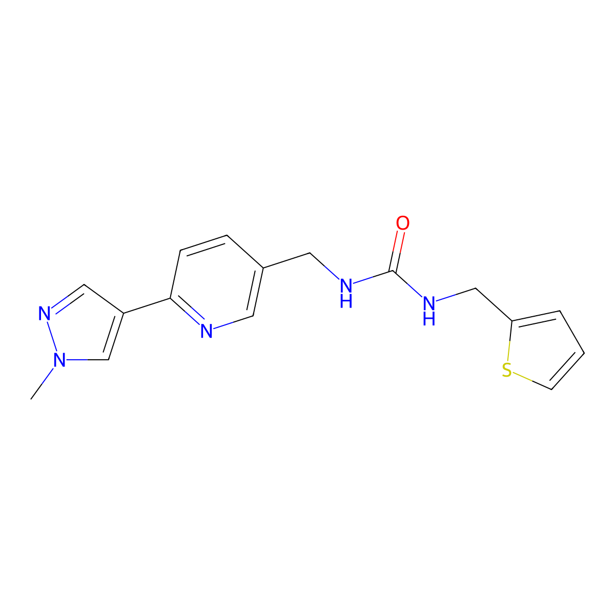 1-{[6-(1-methyl-1H-pyrazol-4-yl)pyridin-3-yl]methyl}-3-[(thiophen-2-yl)methyl]urea molecular structure, CAS 2034609-69-1