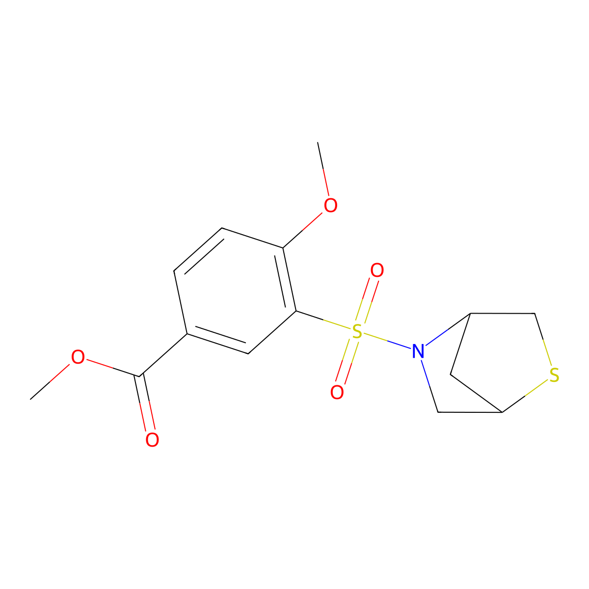 Methyl 3-(2-thia-5-azabicyclo[2.2.1]heptan-5-ylsulfonyl)-4-methoxybenzoate molecular structure, CAS 2034609-72-6