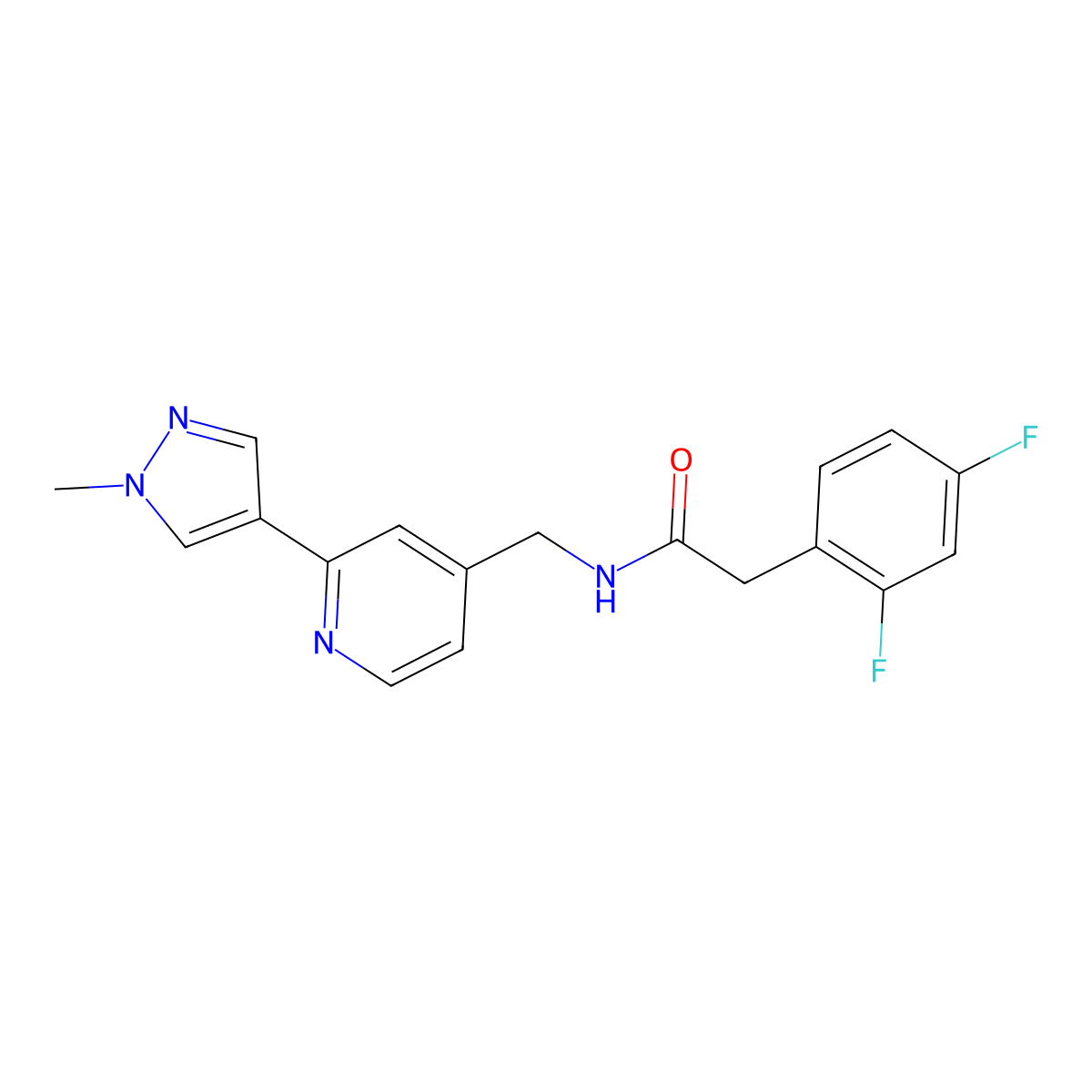 2-(2,4-difluorophenyl)-N-{[2-(1-methyl-1H-pyrazol-4-yl)pyridin-4-yl]methyl}acetamide molecular structure, CAS 2034609-75-9