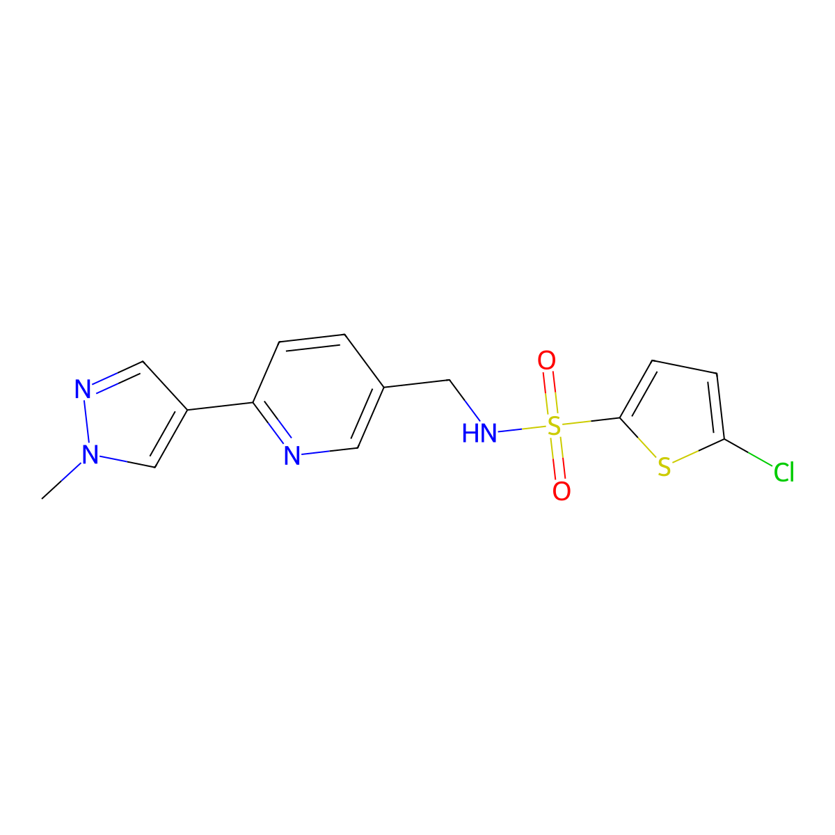 5-chloro-N-((6-(1-methyl-1H-pyrazol-4-yl)pyridin-3-yl)methyl)thiophene-2-sulfonamide molecular structure, CAS 2034609-76-0