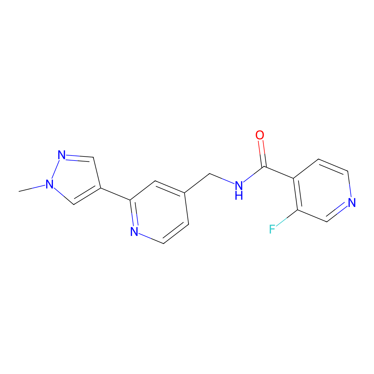 3-fluoro-N-((2-(1-methyl-1H-pyrazol-4-yl)pyridin-4-yl)methyl)isonicotinamide molecular structure, CAS 2034609-80-6