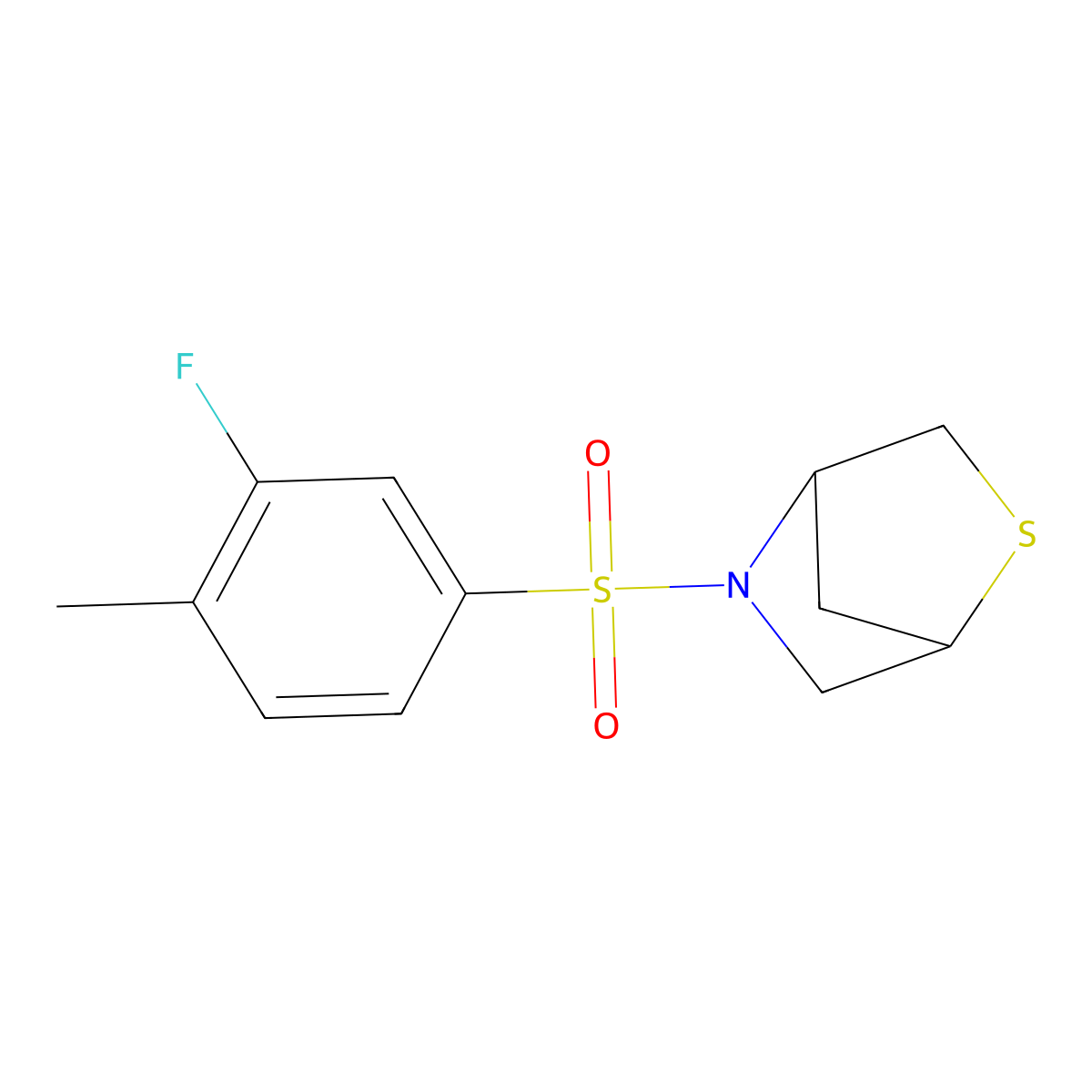 5-((3-Fluoro-4-methylphenyl)sulfonyl)-2-thia-5-azabicyclo[2.2.1]heptane molecular structure, CAS 2034609-86-2