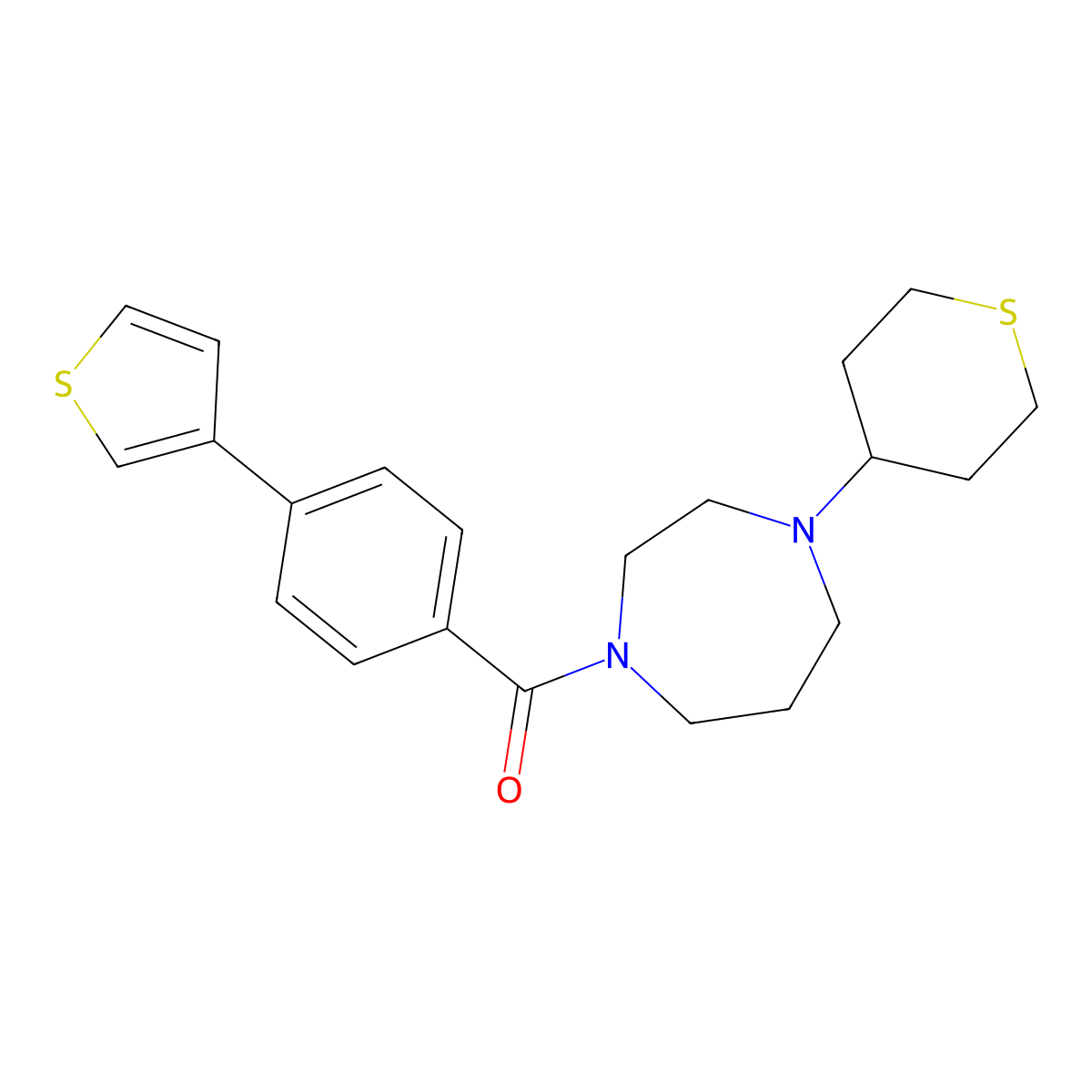 (4-(tetrahydro-2H-thiopyran-4-yl)-1,4-diazepan-1-yl)(4-(thiophen-3-yl)phenyl)methanone molecular structure, CAS 2034609-89-5