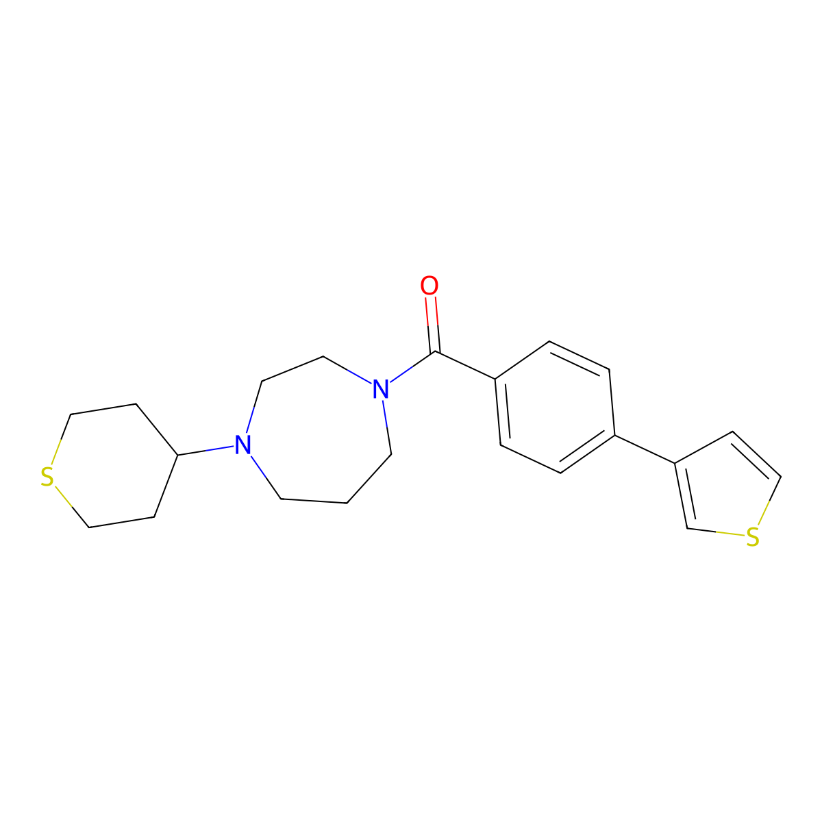 (4-(tetrahydro-2H-thiopyran-4-yl)-1,4-diazepan-1-yl)(4-(thiophen-3-yl)phenyl)methanone molecular structure, CAS 2034609-89-5