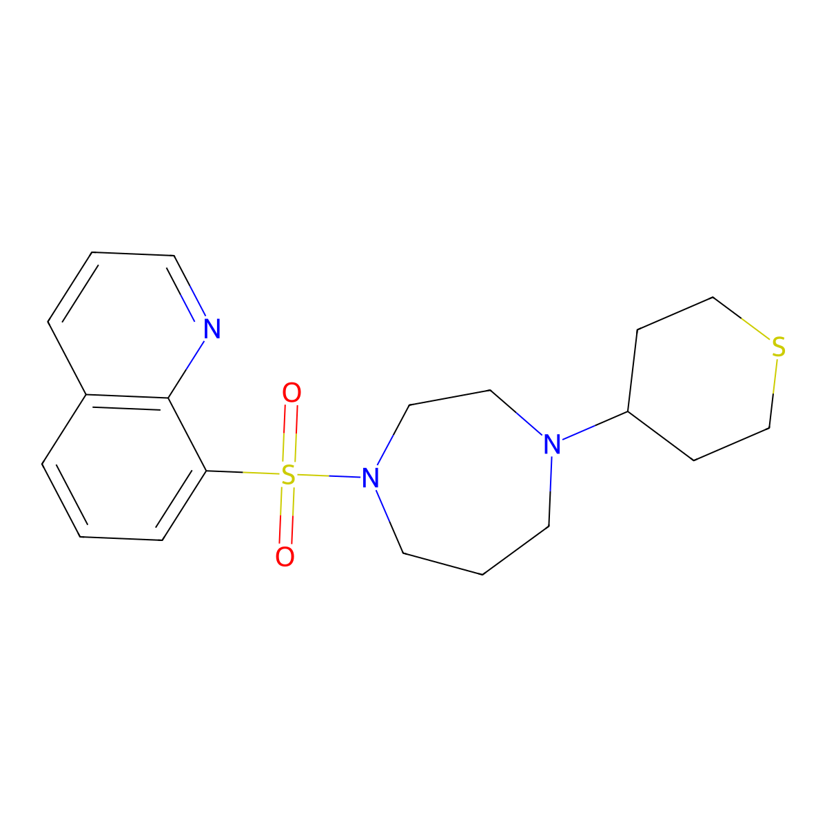 8-((4-(tetrahydro-2H-thiopyran-4-yl)-1,4-diazepan-1-yl)sulfonyl)quinoline molecular structure, CAS 2034609-91-9