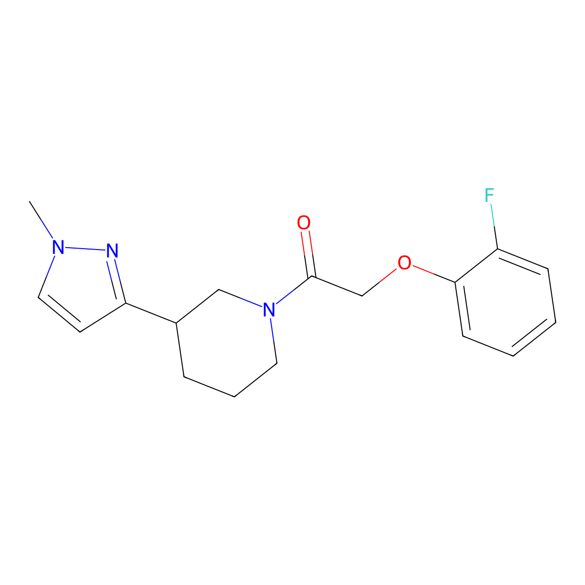 2-(2-fluorophenoxy)-1-(3-(1-methyl-1H-pyrazol-3-yl)piperidin-1-yl)ethanone molecular structure, CAS 2034609-92-0