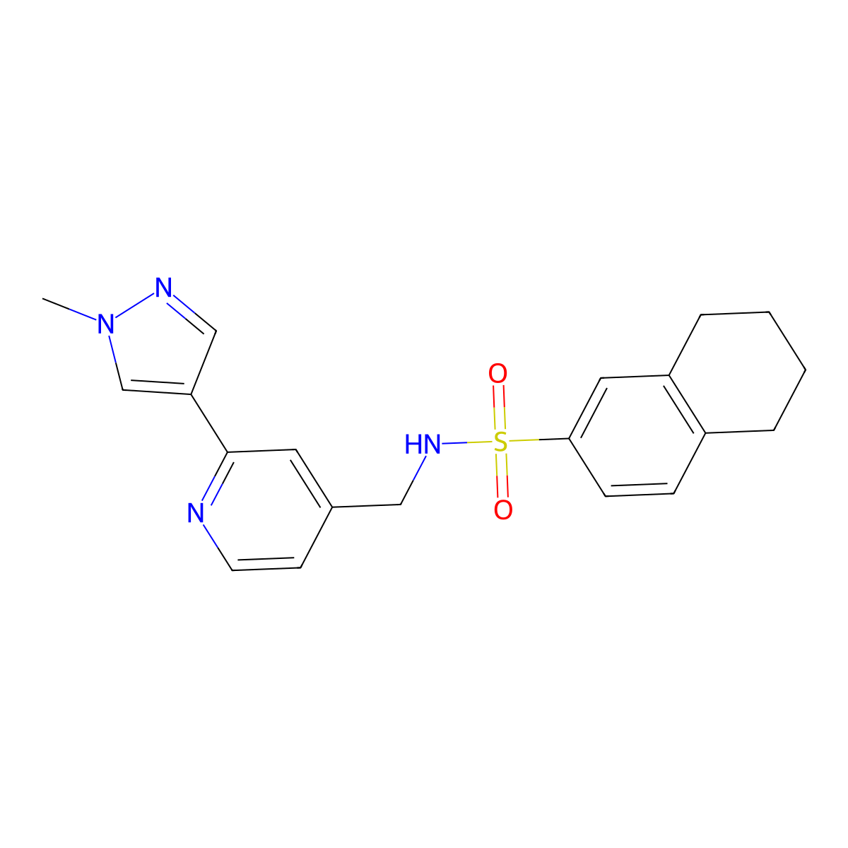 N-{[2-(1-methyl-1H-pyrazol-4-yl)pyridin-4-yl]methyl}-5,6,7,8-tetrahydronaphthalene-2-sulfonamide molecular structure, CAS 2034609-93-1