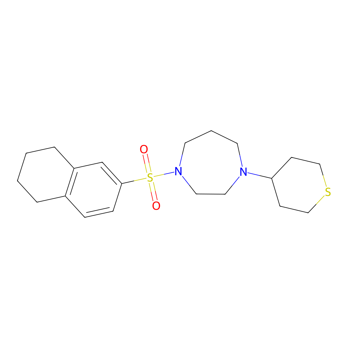 1-(tetrahydro-2H-thiopyran-4-yl)-4-((5,6,7,8-tetrahydronaphthalen-2-yl)sulfonyl)-1,4-diazepane molecular structure, CAS 2034609-95-3