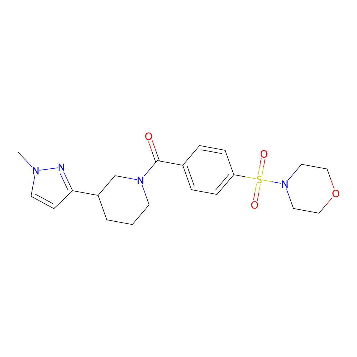 (3-(1-methyl-1H-pyrazol-3-yl)piperidin-1-yl)(4-(morpholinosulfonyl)phenyl)methanone molecular structure, CAS 2034609-97-5