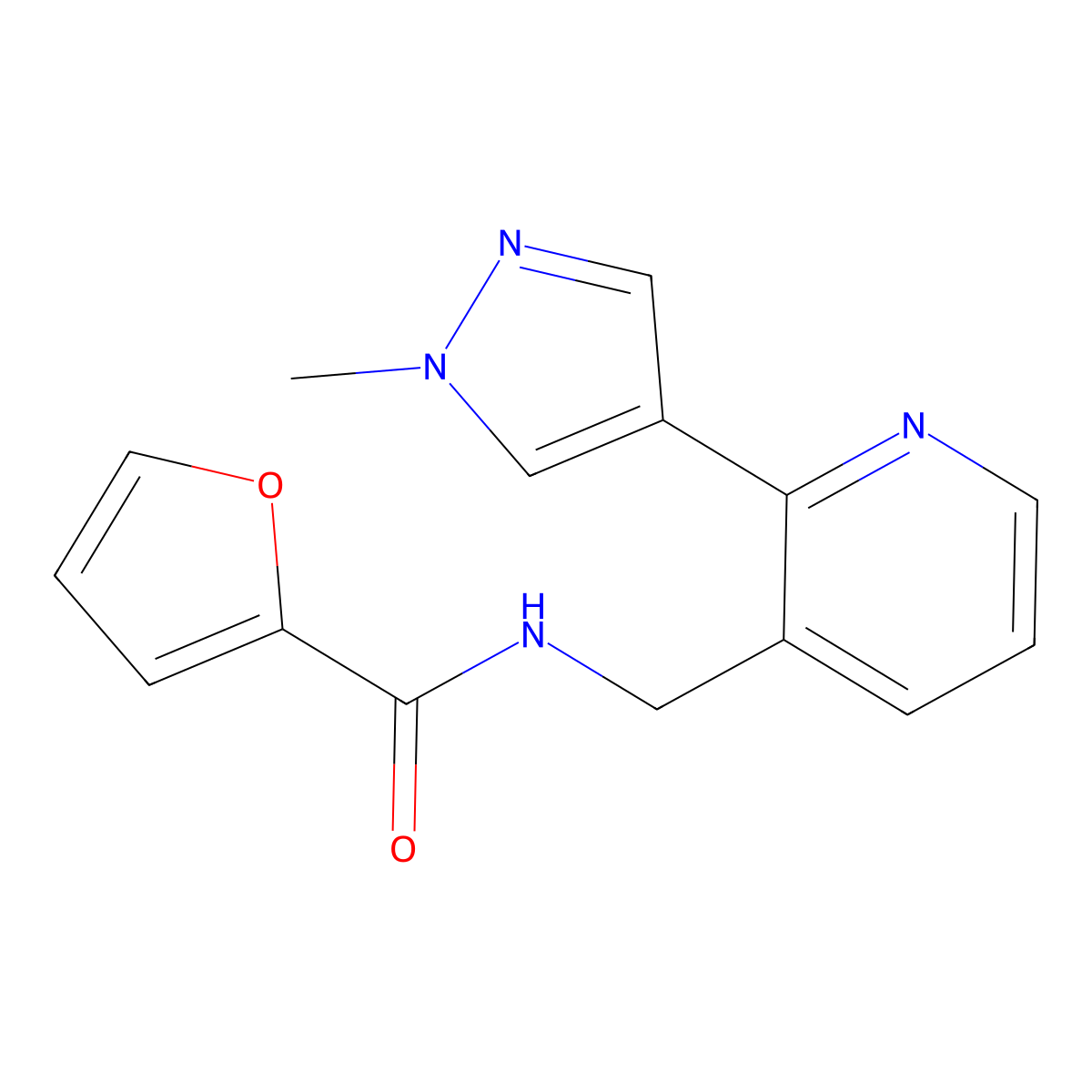 N-((2-(1-methyl-1H-pyrazol-4-yl)pyridin-3-yl)methyl)furan-2-carboxamide molecular structure, CAS 2034609-99-7