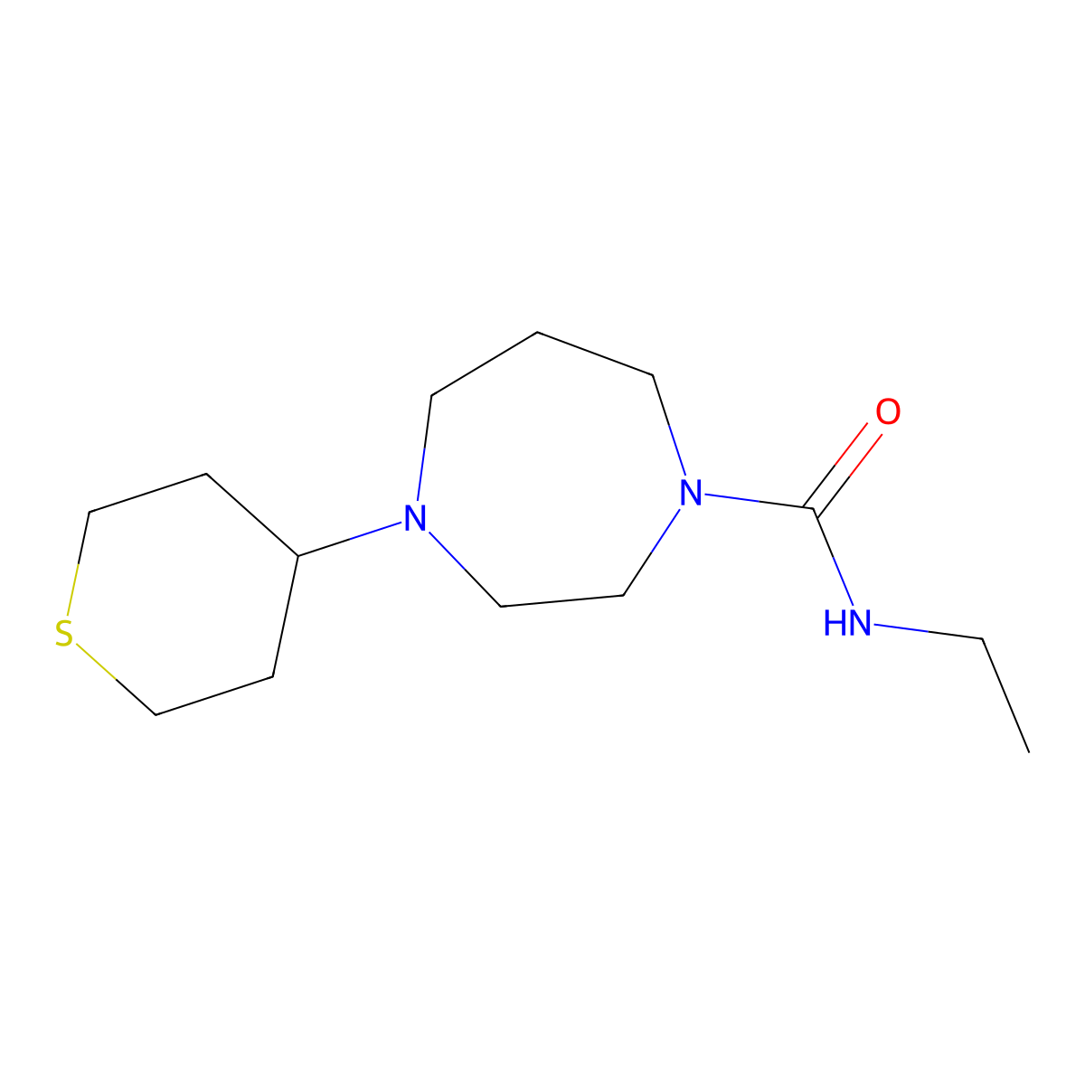 N-ethyl-4-(tetrahydro-2H-thiopyran-4-yl)-1,4-diazepane-1-carboxamide molecular structure, CAS 2034610-01-8