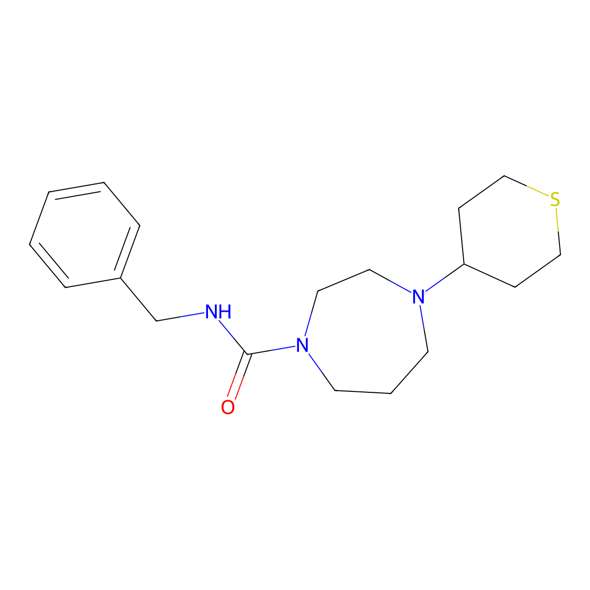N-benzyl-4-(thian-4-yl)-1,4-diazepane-1-carboxamide molecular structure, CAS 2034610-02-9