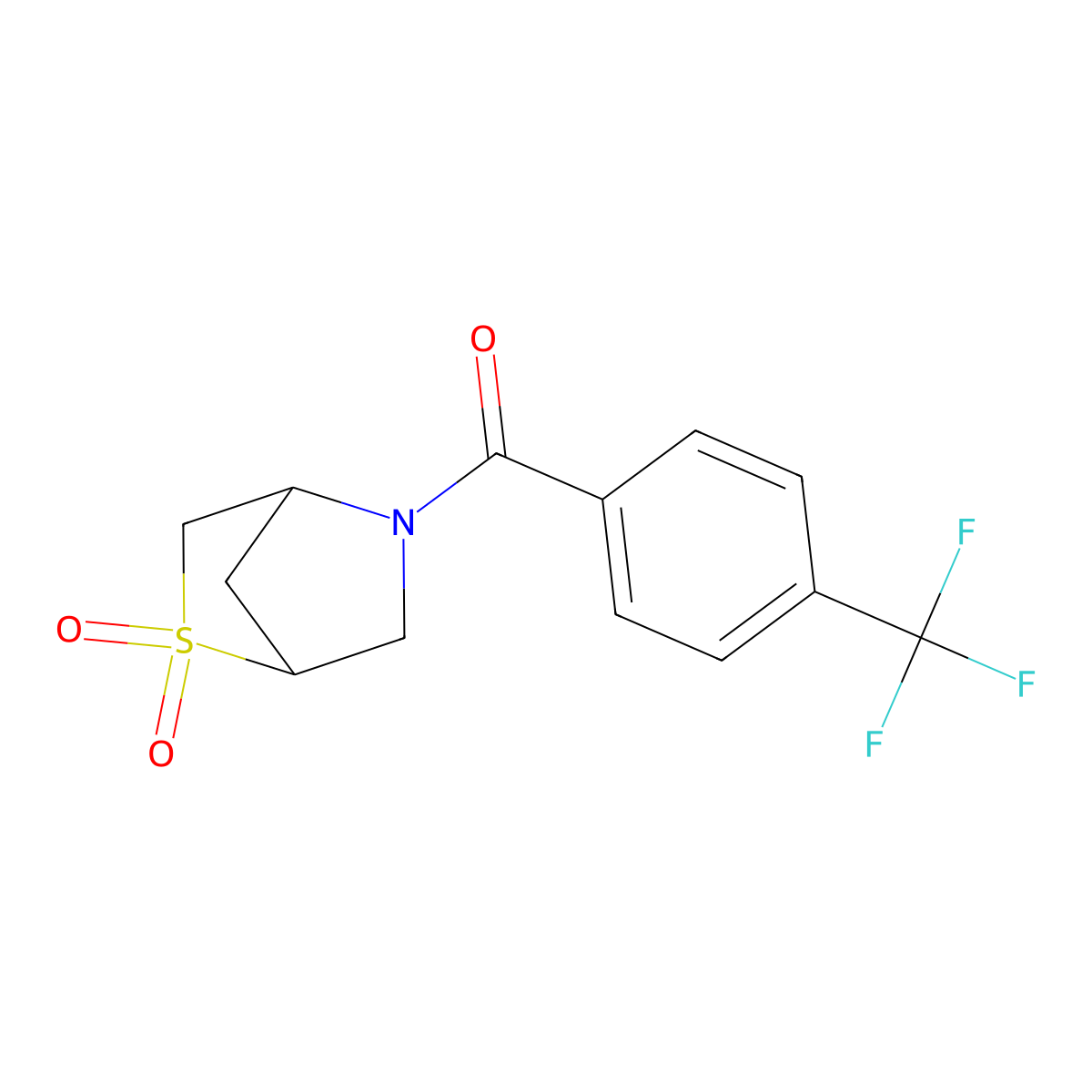 (2,2-Dioxido-2-thia-5-azabicyclo[2.2.1]heptan-5-yl)(4-(trifluoromethyl)phenyl)methanone molecular structure, CAS 2034610-03-0