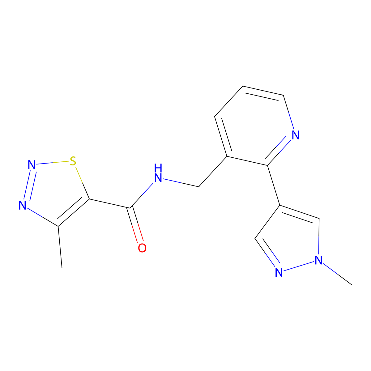 4-methyl-N-{[2-(1-methyl-1H-pyrazol-4-yl)pyridin-3-yl]methyl}-1,2,3-thiadiazole-5-carboxamide molecular structure, CAS 2034610-05-2