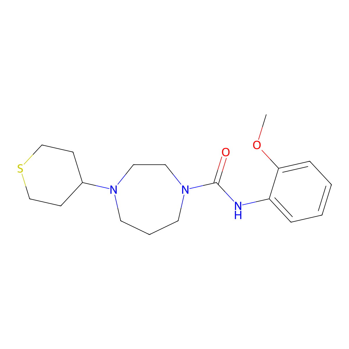 N-(2-methoxyphenyl)-4-(tetrahydro-2H-thiopyran-4-yl)-1,4-diazepane-1-carboxamide molecular structure, CAS 2034610-08-5