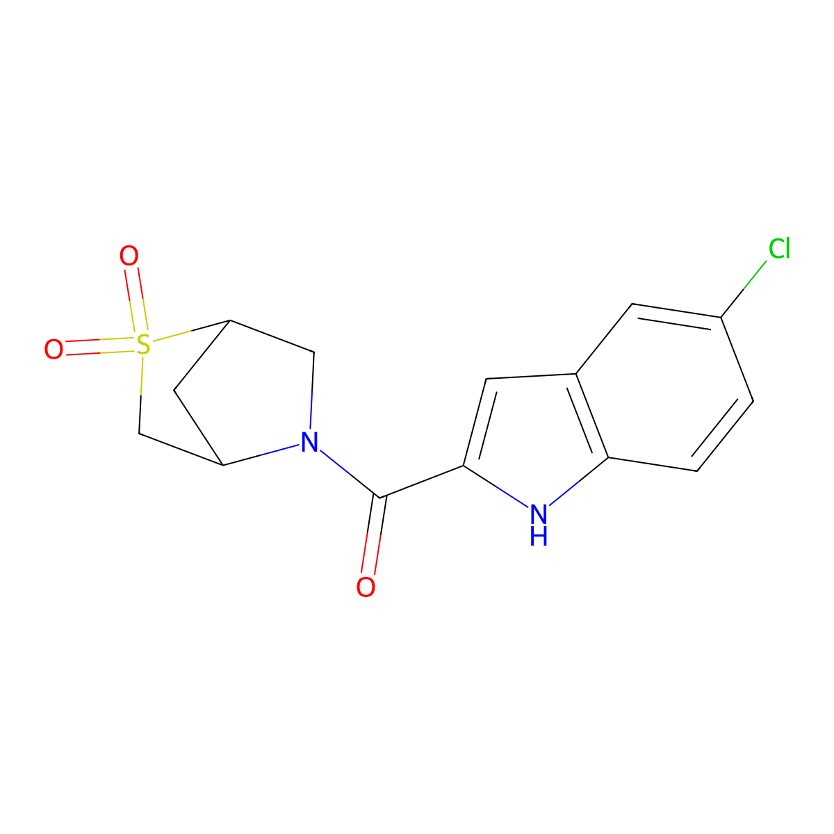(5-chloro-1H-indol-2-yl)(2,2-dioxido-2-thia-5-azabicyclo[2.2.1]heptan-5-yl)methanone molecular structure, CAS 2034610-32-5