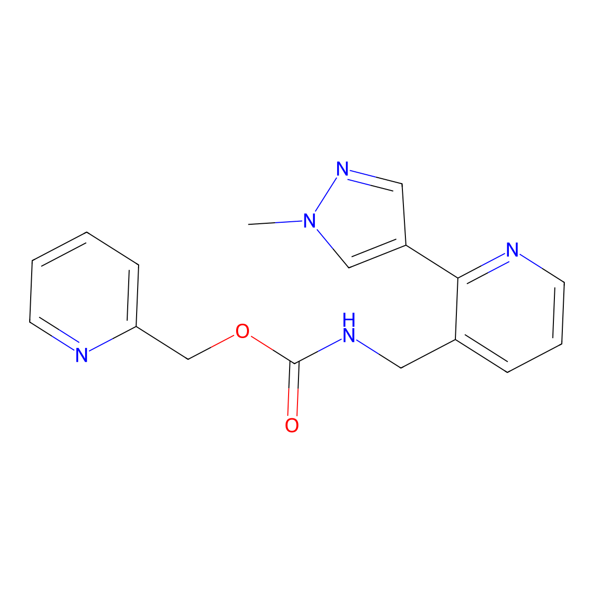 pyridin-2-ylmethyl ((2-(1-methyl-1H-pyrazol-4-yl)pyridin-3-yl)methyl)carbamate molecular structure, CAS 2034610-42-7