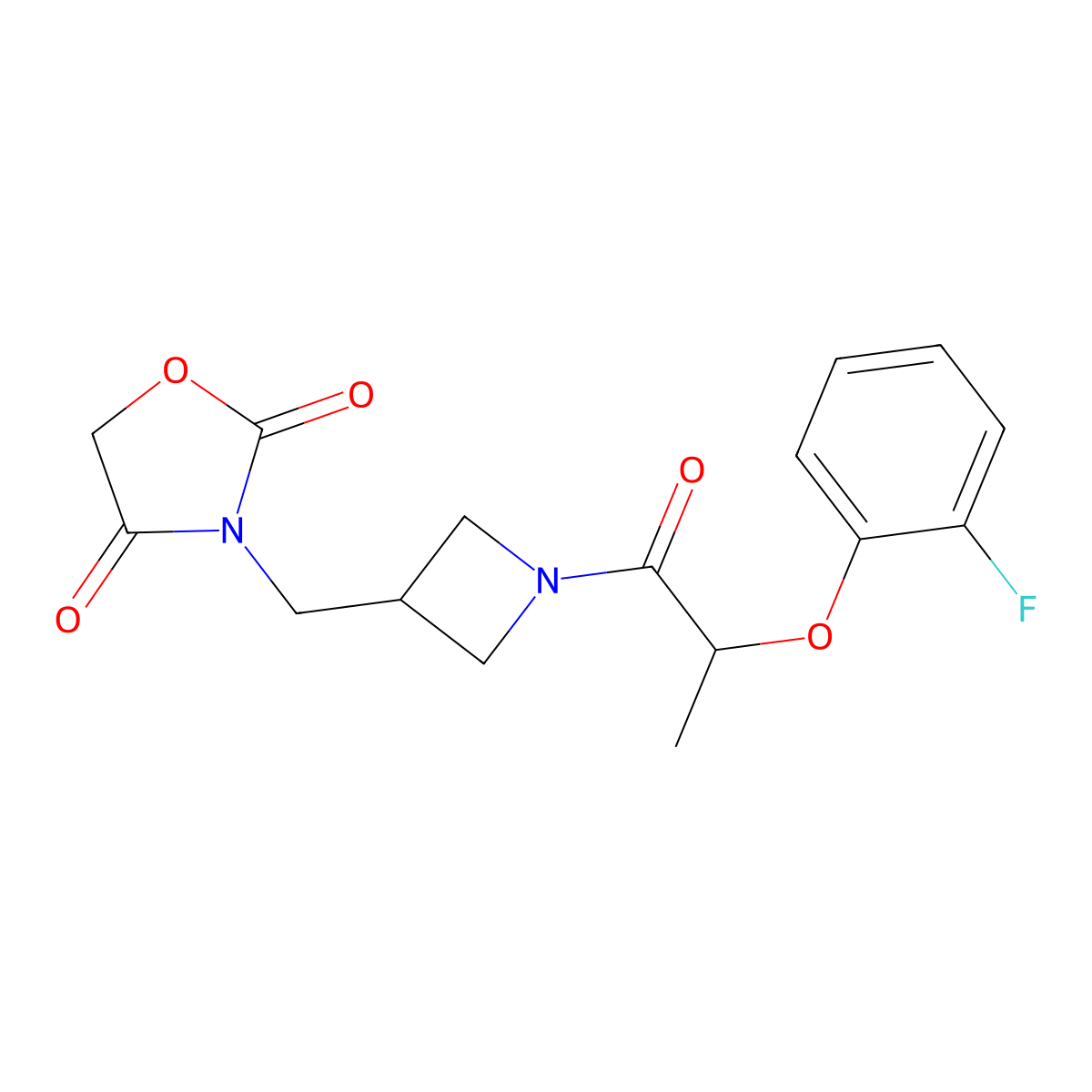 3-((1-(2-(2-Fluorophenoxy)propanoyl)azetidin-3-yl)methyl)oxazolidine-2,4-dione molecular structure, CAS 2034610-43-8