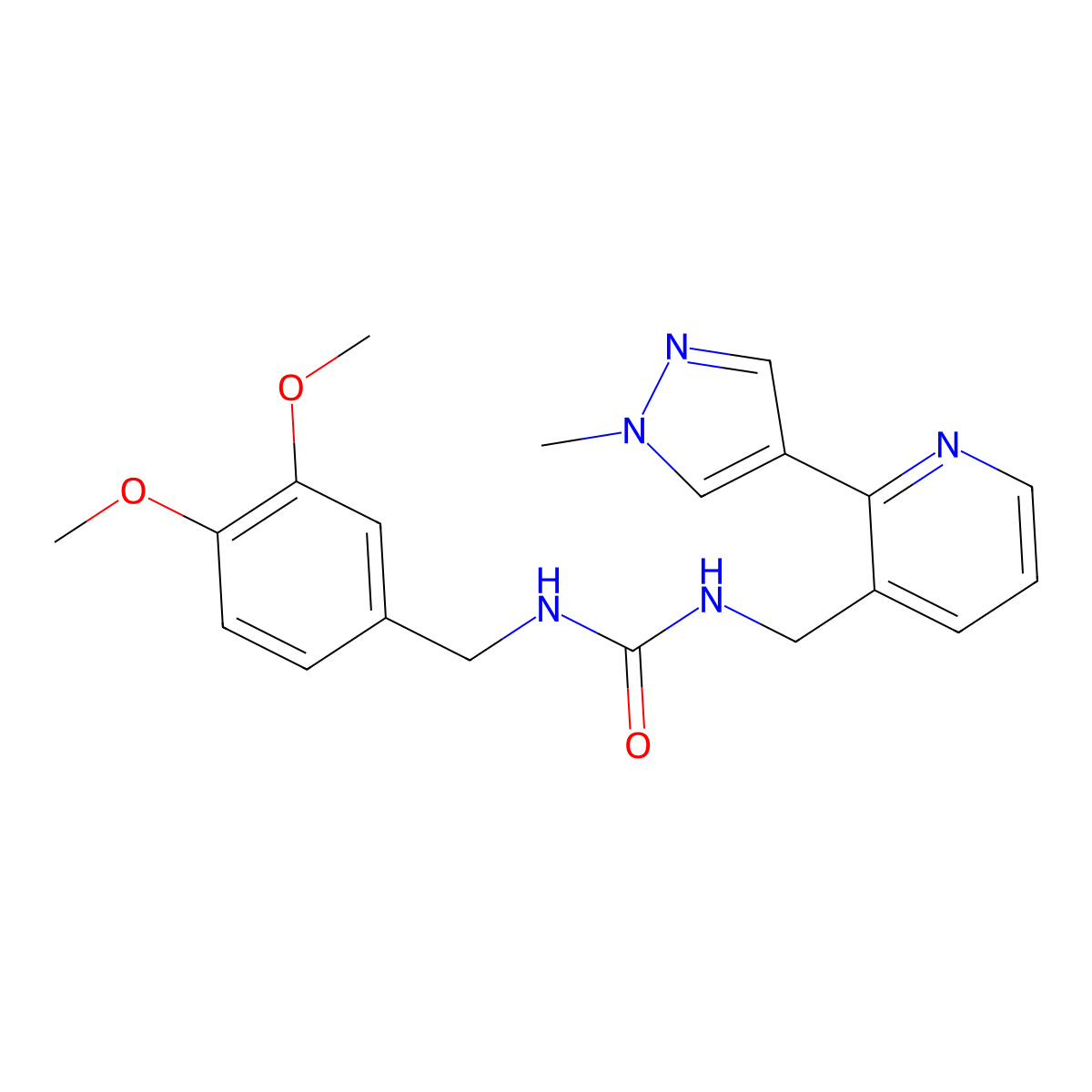 1-(3,4-dimethoxybenzyl)-3-((2-(1-methyl-1H-pyrazol-4-yl)pyridin-3-yl)methyl)urea molecular structure, CAS 2034610-49-4