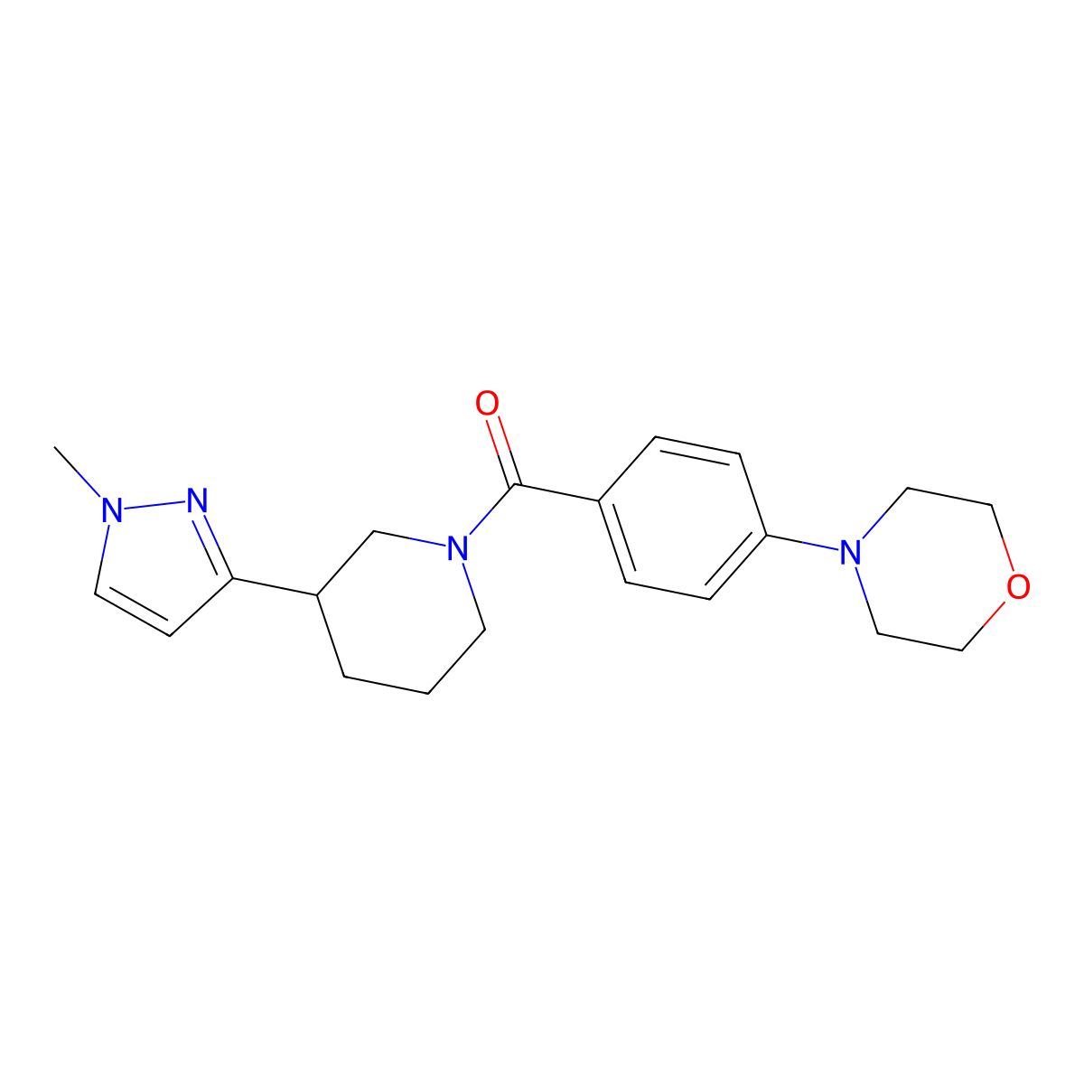 (3-(1-methyl-1H-pyrazol-3-yl)piperidin-1-yl)(4-morpholinophenyl)methanone molecular structure, CAS 2034610-52-9