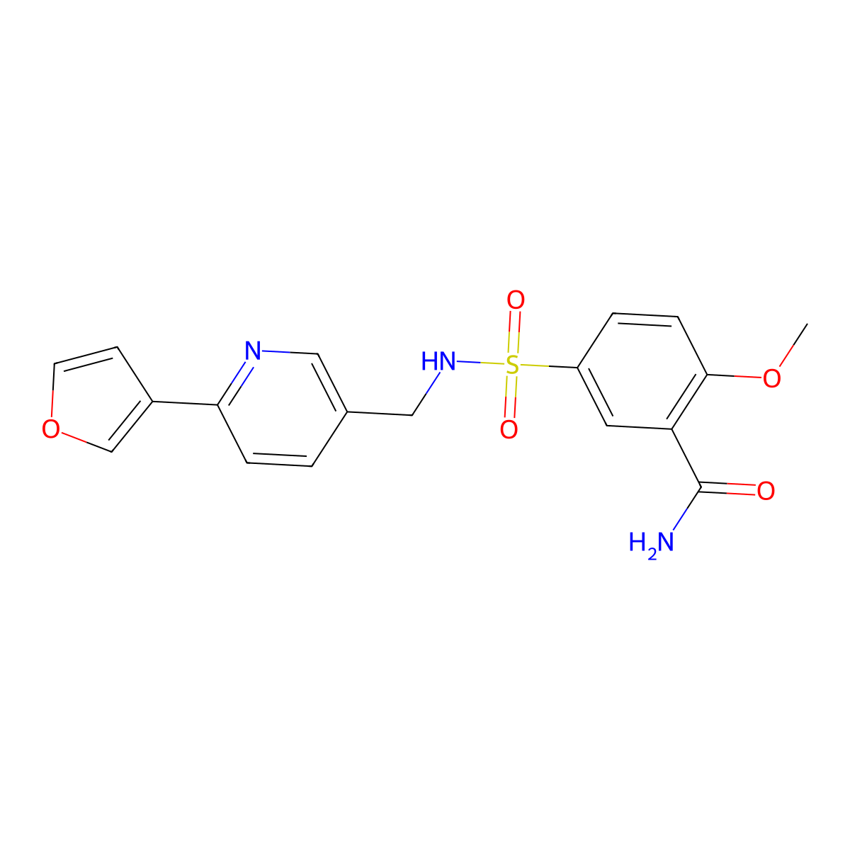 5-(N-((6-(furan-3-yl)pyridin-3-yl)methyl)sulfamoyl)-2-methoxybenzamide molecular structure, CAS 2034610-53-0