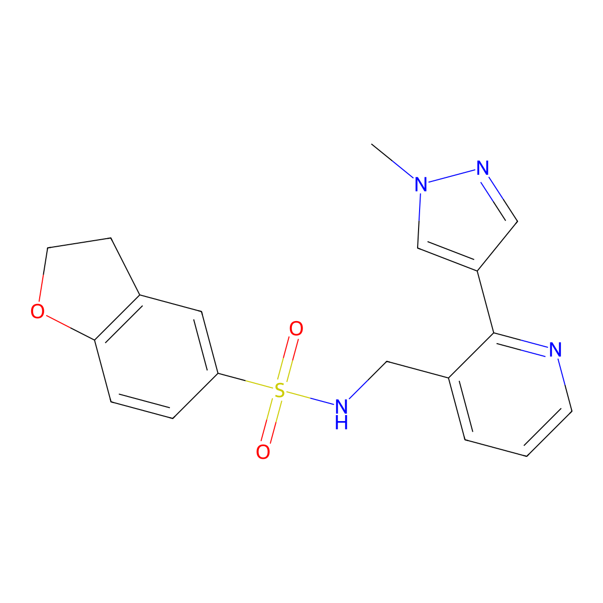 N-((2-(1-methyl-1H-pyrazol-4-yl)pyridin-3-yl)methyl)-2,3-dihydrobenzofuran-5-sulfonamide molecular structure, CAS 2034610-55-2