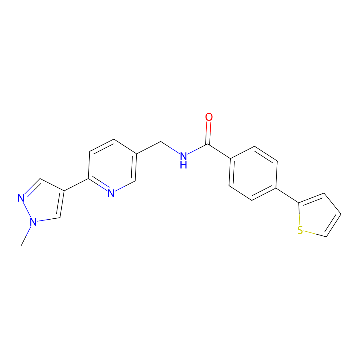 N-((6-(1-methyl-1H-pyrazol-4-yl)pyridin-3-yl)methyl)-4-(thiophen-2-yl)benzamide molecular structure, CAS 2034610-62-1