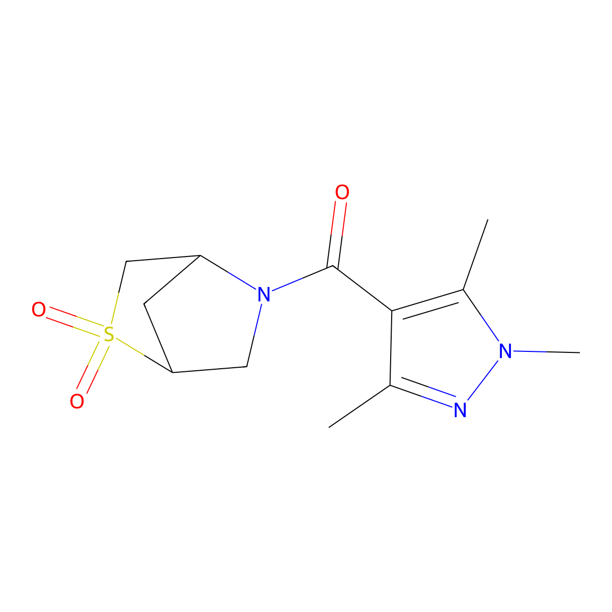 (2,2-dioxido-2-thia-5-azabicyclo[2.2.1]heptan-5-yl)(1,3,5-trimethyl-1H-pyrazol-4-yl)methanone molecular structure, CAS 2034610-71-2