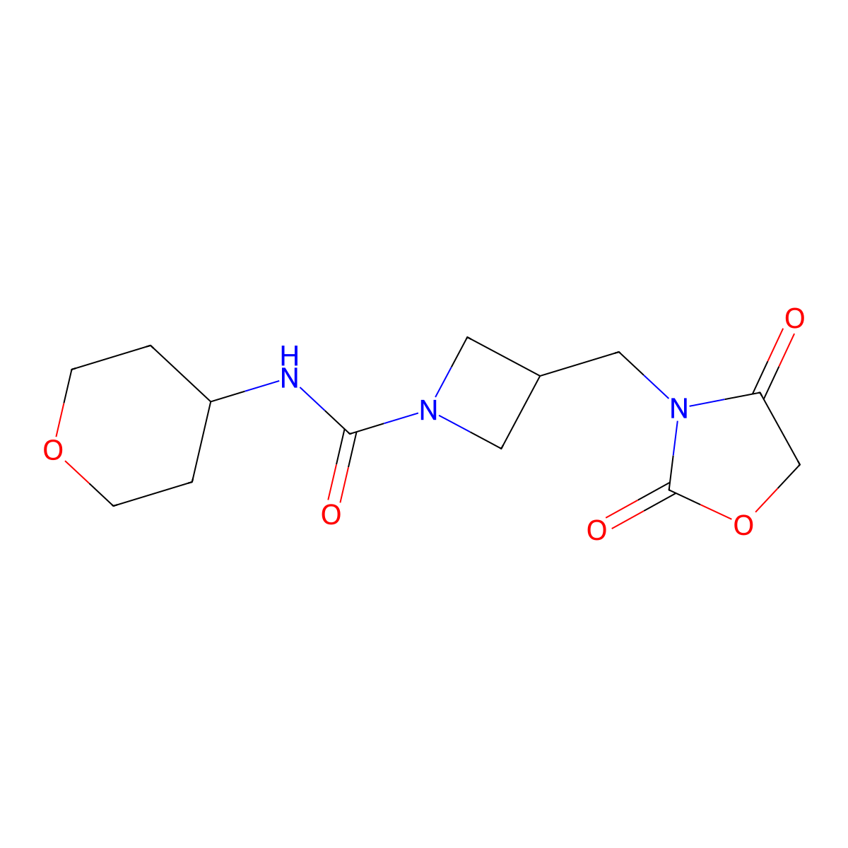3-((2,4-dioxooxazolidin-3-yl)methyl)-N-(tetrahydro-2H-pyran-4-yl)azetidine-1-carboxamide molecular structure, CAS 2034610-72-3