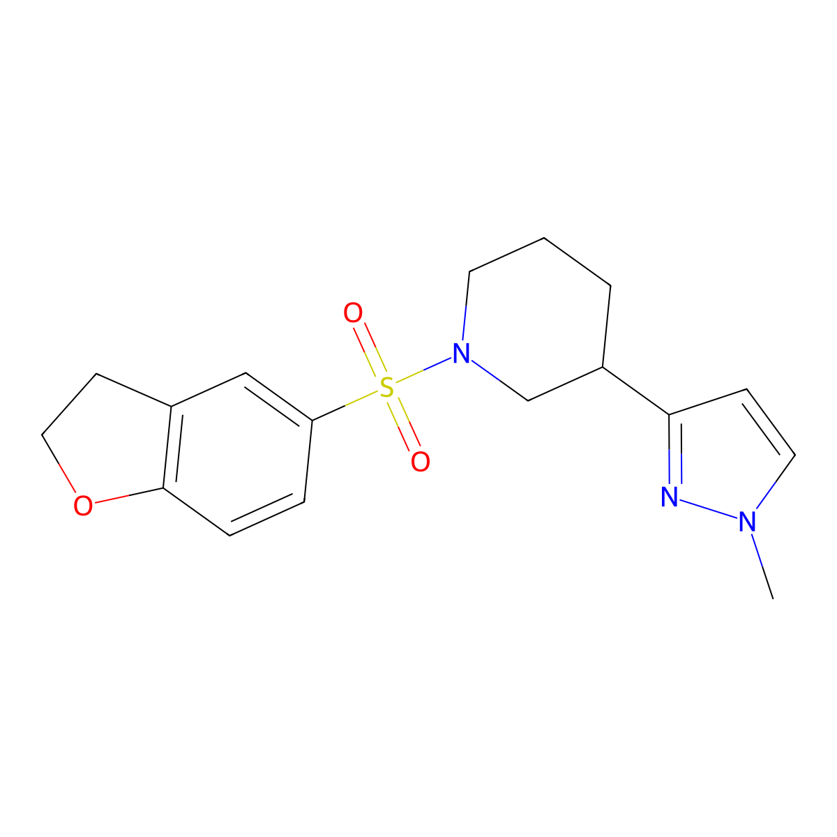 1-((2,3-dihydrobenzofuran-5-yl)sulfonyl)-3-(1-methyl-1H-pyrazol-3-yl)piperidine molecular structure, CAS 2034610-74-5