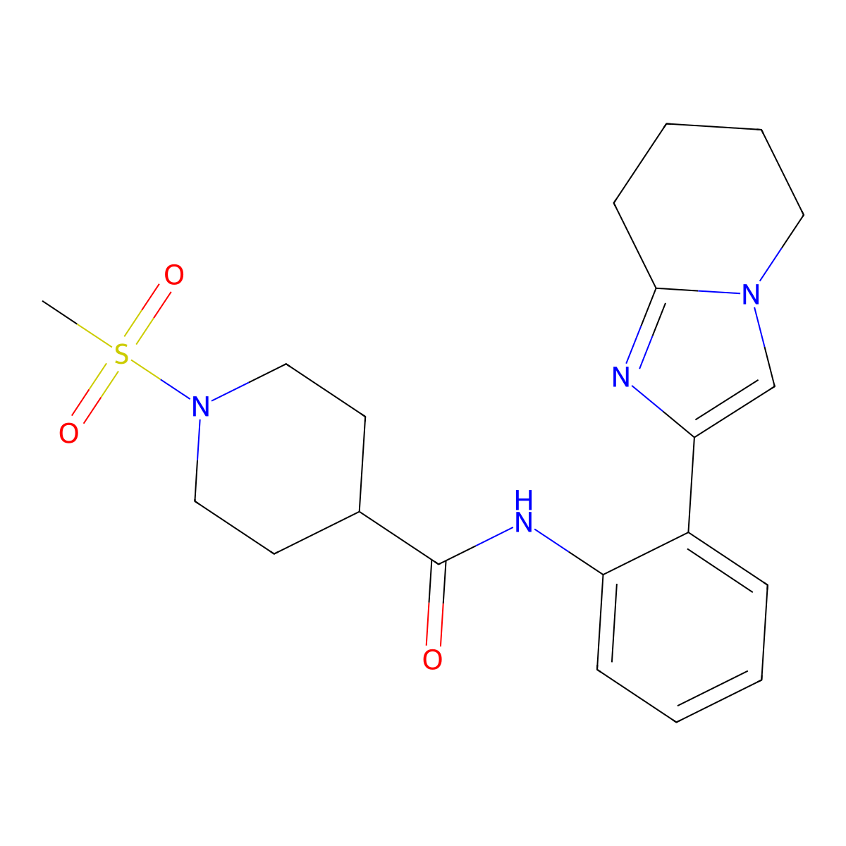 1-(methylsulfonyl)-N-(2-(5,6,7,8-tetrahydroimidazo[1,2-a]pyridin-2-yl)phenyl)piperidine-4-carboxamide molecular structure, CAS 2034610-80-3