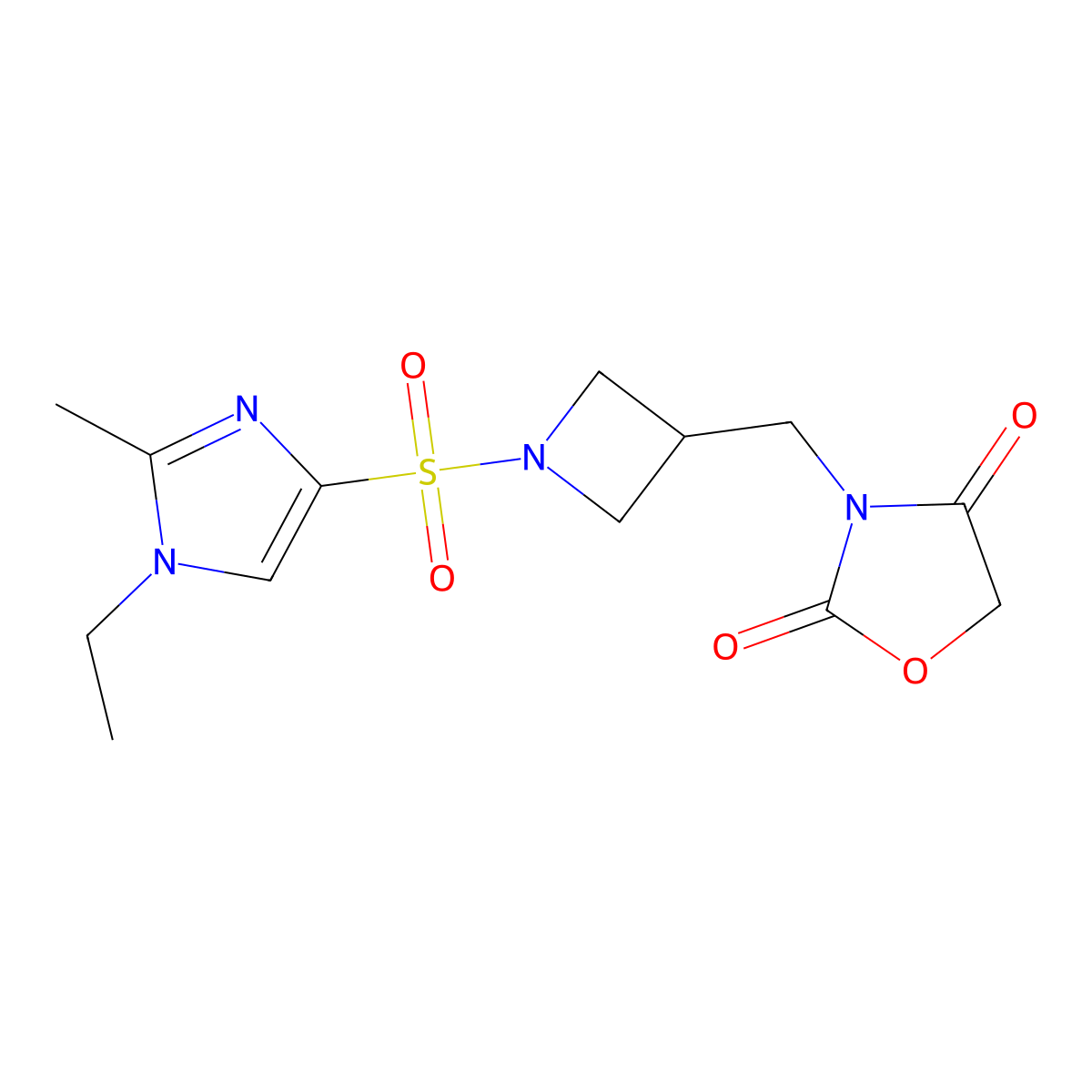 3-((1-((1-ethyl-2-methyl-1H-imidazol-4-yl)sulfonyl)azetidin-3-yl)methyl)oxazolidine-2,4-dione molecular structure, CAS 2034610-84-7