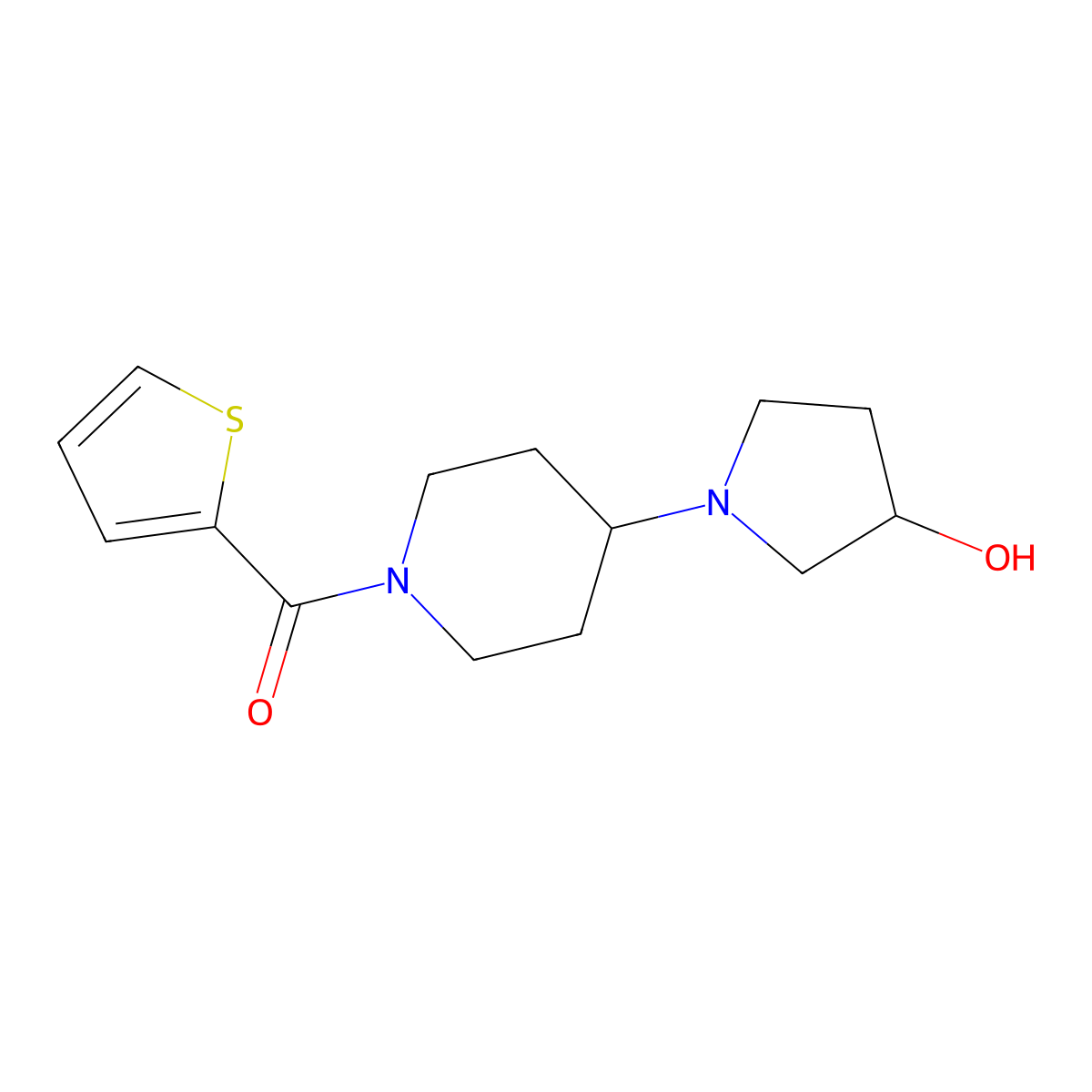 (4-(3-Hydroxypyrrolidin-1-yl)piperidin-1-yl)(thiophen-2-yl)methanone molecular structure, CAS 2034610-85-8
