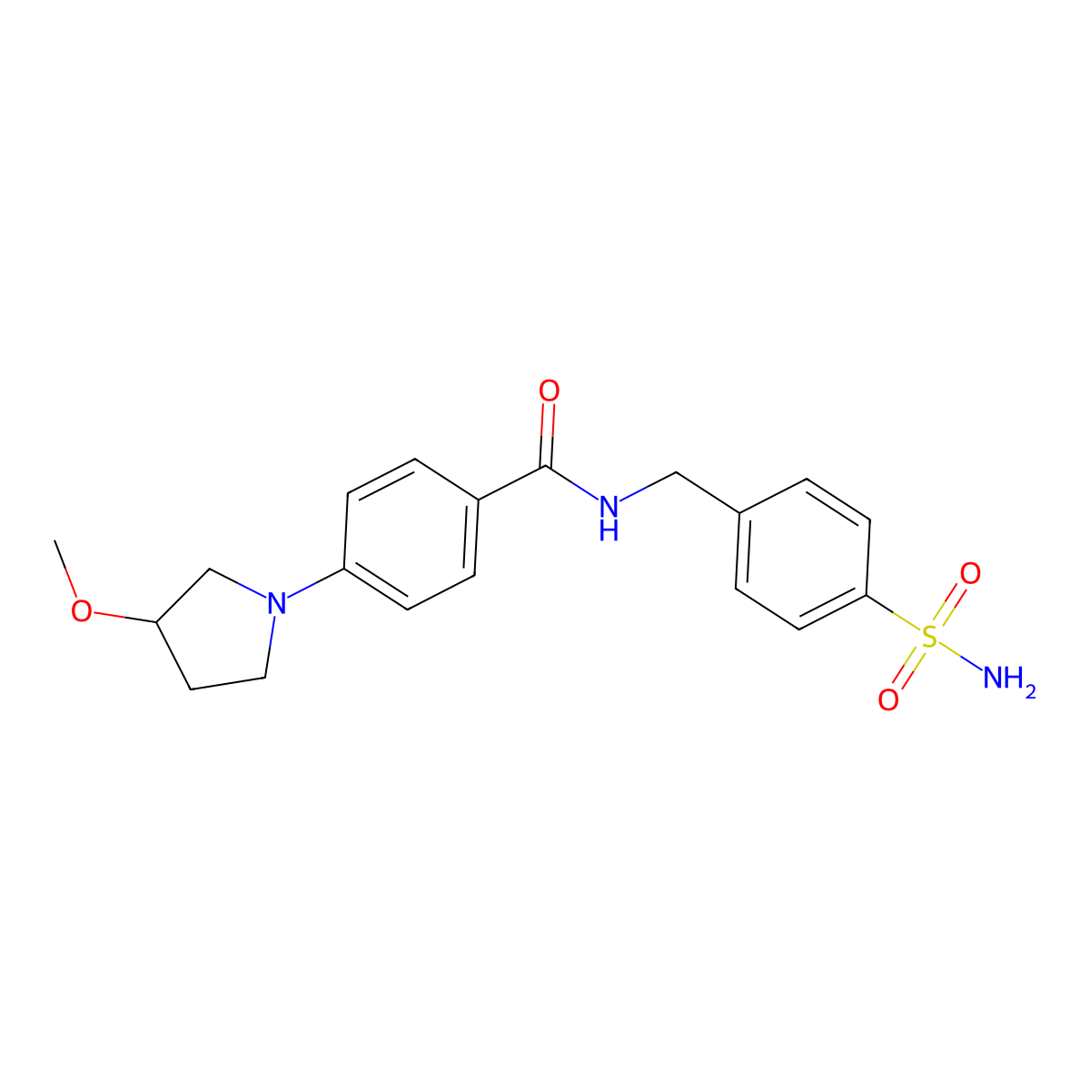4-(3-methoxypyrrolidin-1-yl)-N-(4-sulfamoylbenzyl)benzamide molecular structure, CAS 2034610-94-9