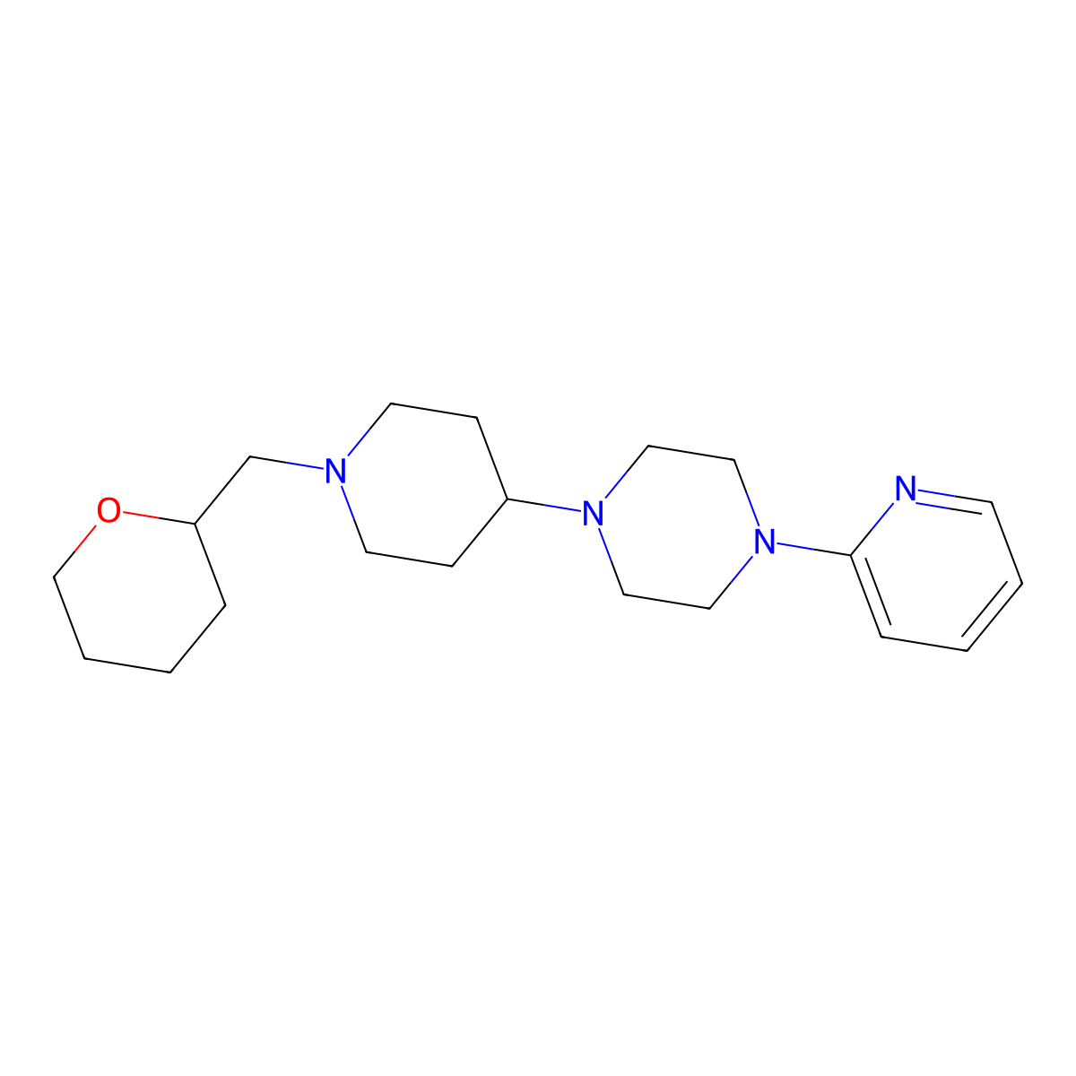 1-(pyridin-2-yl)-4-(1-((tetrahydro-2H-pyran-2-yl)methyl)piperidin-4-yl)piperazine molecular structure, CAS 2034611-17-9
