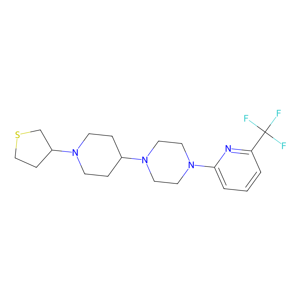 1-(1-(Tetrahydrothiophen-3-yl)piperidin-4-yl)-4-(6-(trifluoromethyl)pyridin-2-yl)piperazine molecular structure, CAS 2034611-22-6