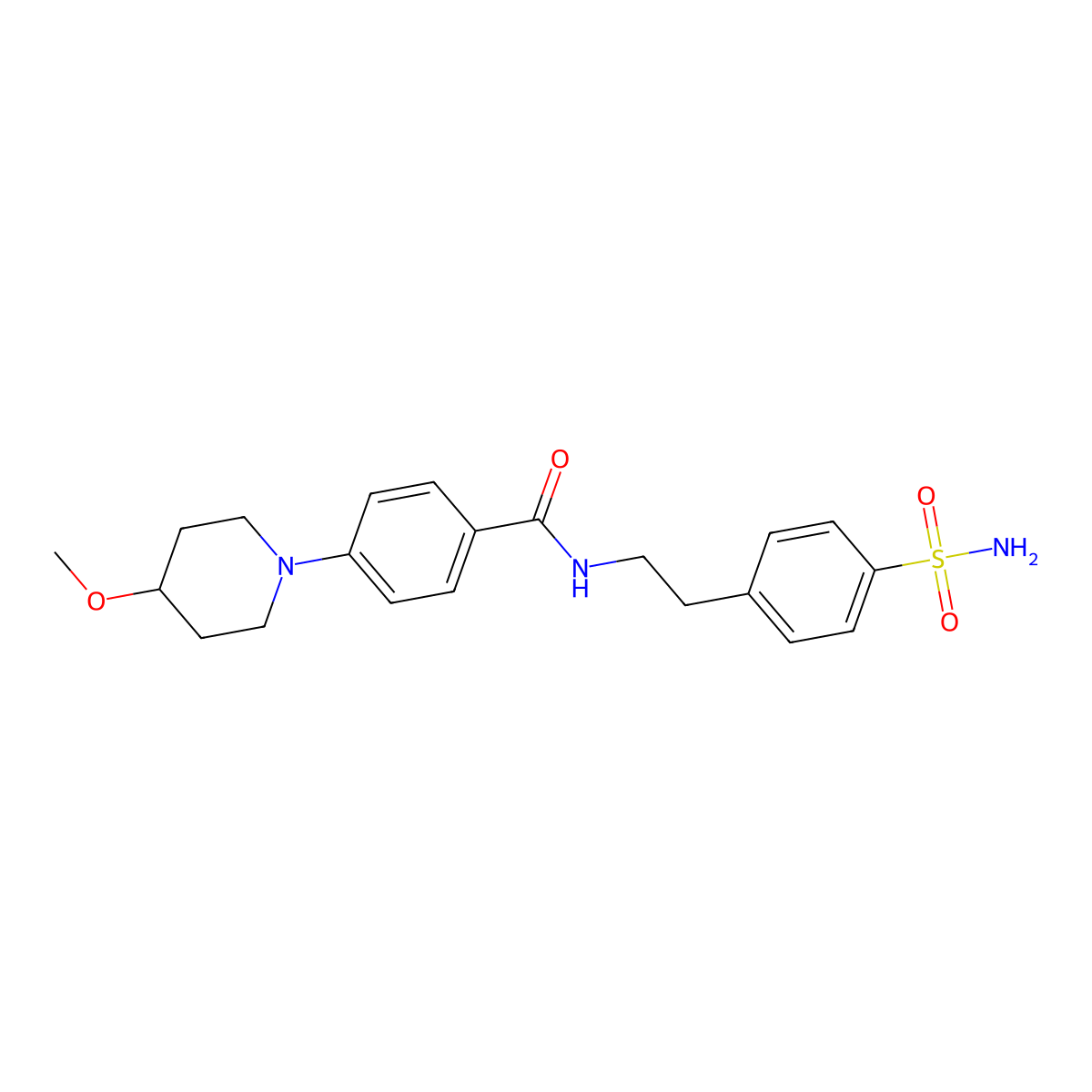 4-(4-methoxypiperidin-1-yl)-N-(4-sulfamoylphenethyl)benzamide molecular structure, CAS 2034611-28-2
