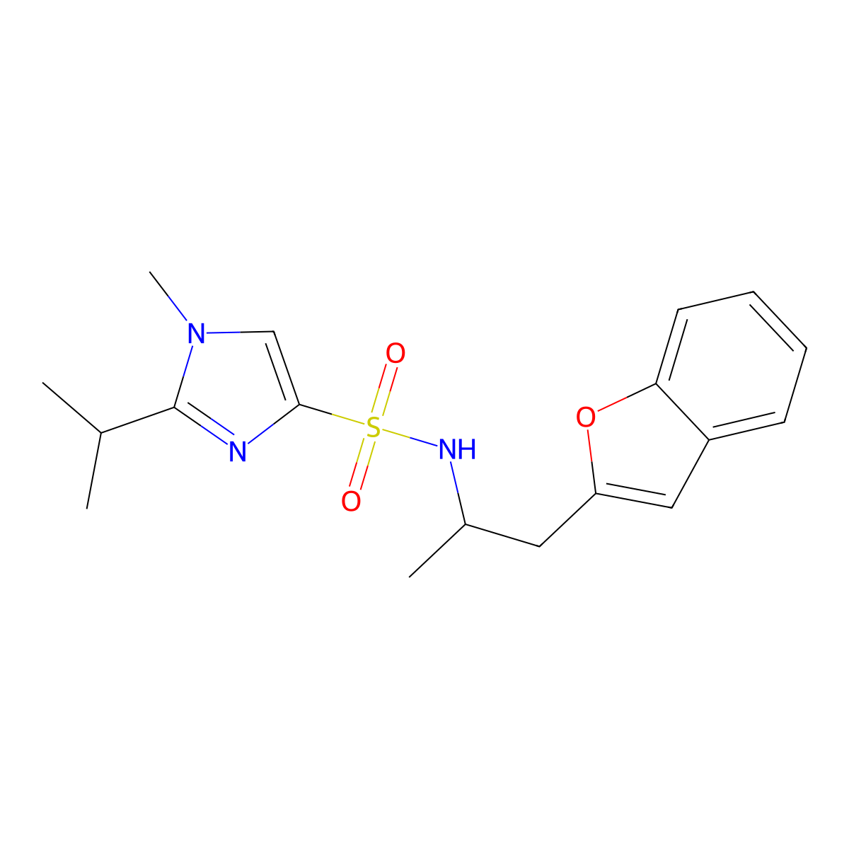 N-(1-(benzofuran-2-yl)propan-2-yl)-2-isopropyl-1-methyl-1H-imidazole-4-sulfonamide molecular structure, CAS 2034611-33-9