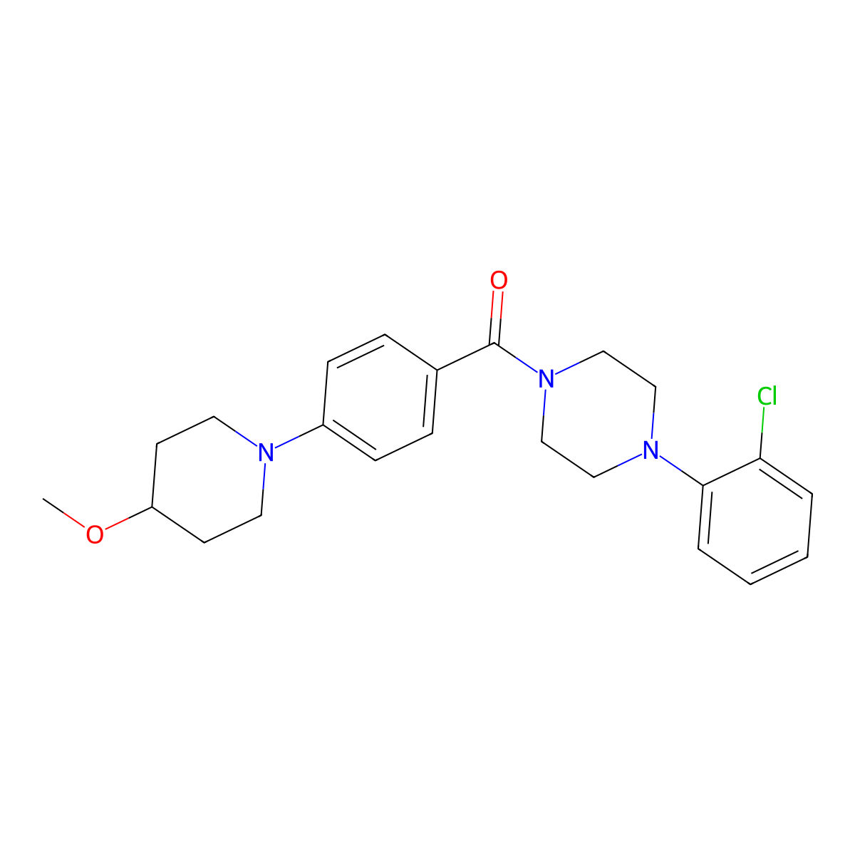 (4-(2-Chlorophenyl)piperazin-1-yl)(4-(4-methoxypiperidin-1-yl)phenyl)methanone molecular structure, CAS 2034611-35-1