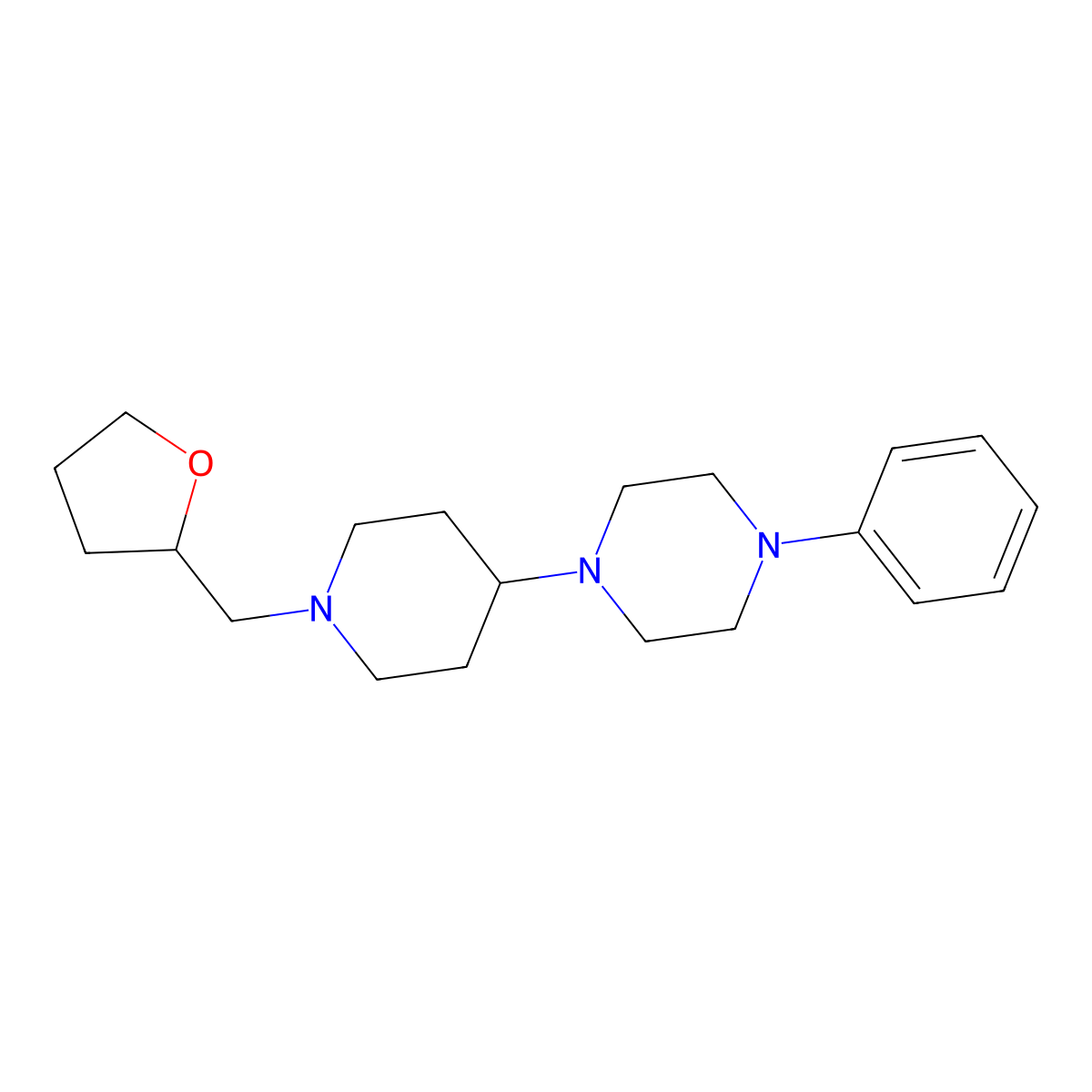 1-Phenyl-4-(1-((tetrahydrofuran-2-yl)methyl)piperidin-4-yl)piperazine molecular structure, CAS 2034611-36-2