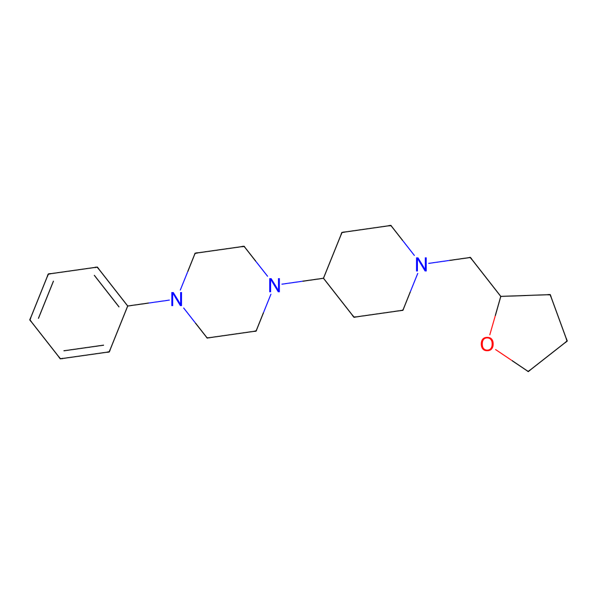 1-Phenyl-4-(1-((tetrahydrofuran-2-yl)methyl)piperidin-4-yl)piperazine molecular structure, CAS 2034611-36-2