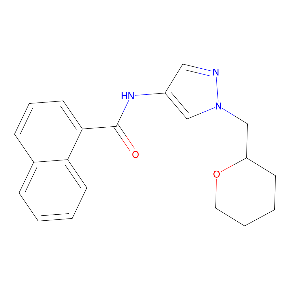 N-(1-((tetrahydro-2H-pyran-2-yl)methyl)-1H-pyrazol-4-yl)-1-naphthamide molecular structure, CAS 2034611-38-4