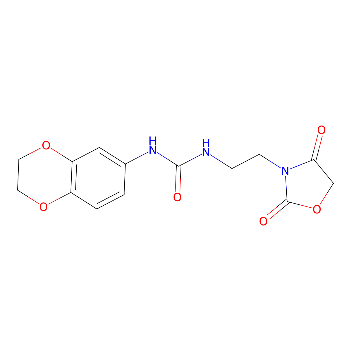 1-(2,3-Dihydrobenzo[b][1,4]dioxin-6-yl)-3-(2-(2,4-dioxooxazolidin-3-yl)ethyl)urea molecular structure, CAS 2034611-39-5