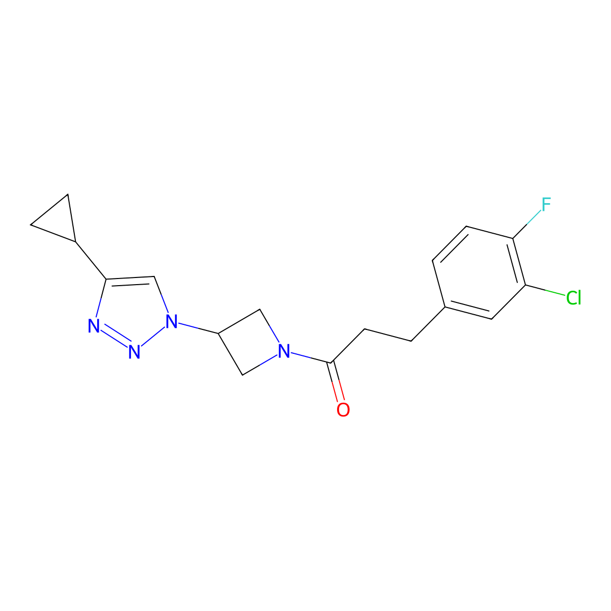 3-(3-chloro-4-fluorophenyl)-1-(3-(4-cyclopropyl-1H-1,2,3-triazol-1-yl)azetidin-1-yl)propan-1-one molecular structure, CAS 2034611-48-6